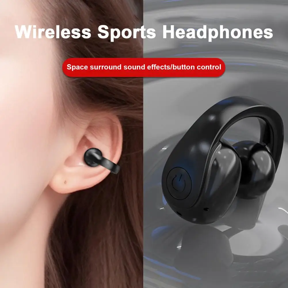 1 Pc Bluetooth-compatible Wireless Earphone IPX5 Waterproof Stereo Sound Noise Canceling Sports Earphones Ear ClipOn Earbuds
