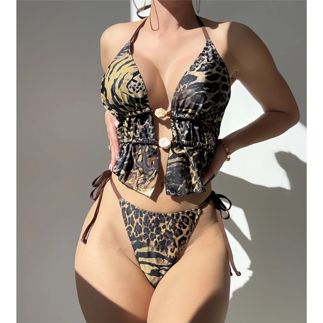 S - XL Bedruckter Tankini-Bikini, Damen-Badeanzug, zweiteiliges Bikini-Set, gepolsterter Badeanzug, Badebekleidung, Modell V7483. – Detail 6