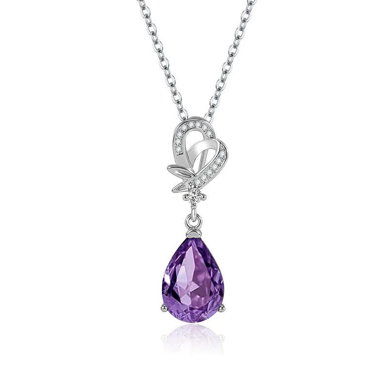 solid 925 Sterling Silver Origin Amethyst Necklace Pendant Females Geometric Origin Amethyst Silver 925 Jewelry Pendant Girls