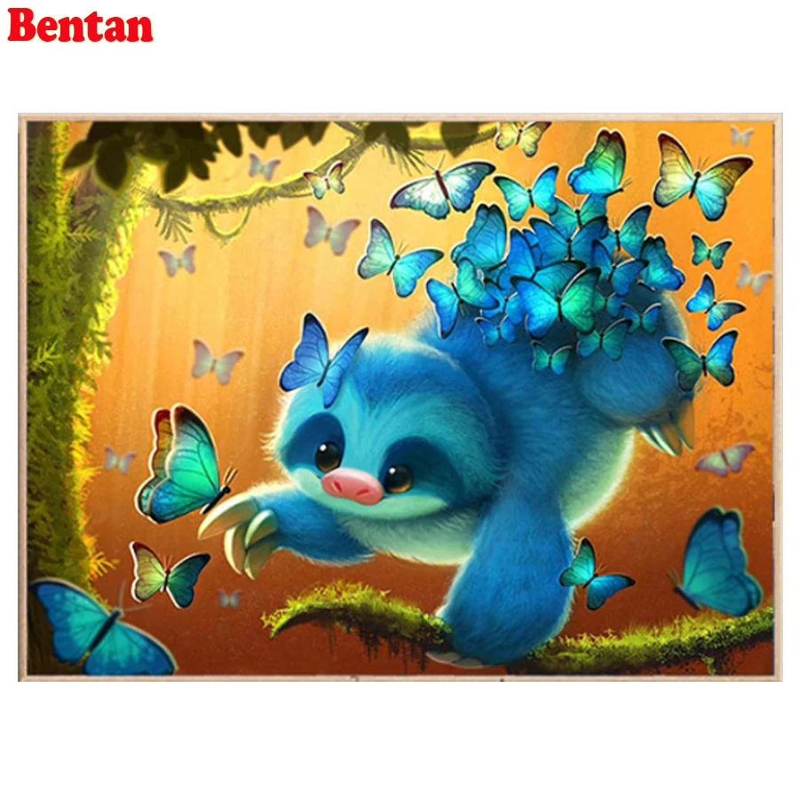 5d Diamond Painting Cute Sloth Butterfly Picture Of Rhinestone Full Square Round Diamond Embroidery Animal Mosaic Home Decor