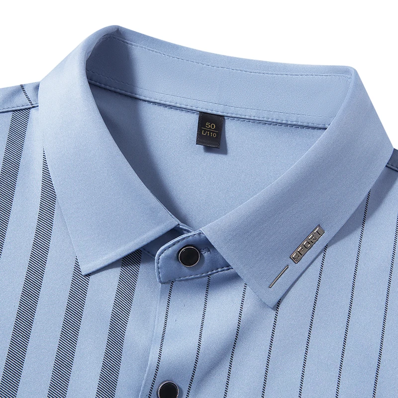 Striped Smart Casual Shirts For Men Short Sleeve Seamless Elastic Summer Coolness Quality Comfort Feel Premium Camisas De Hombre
