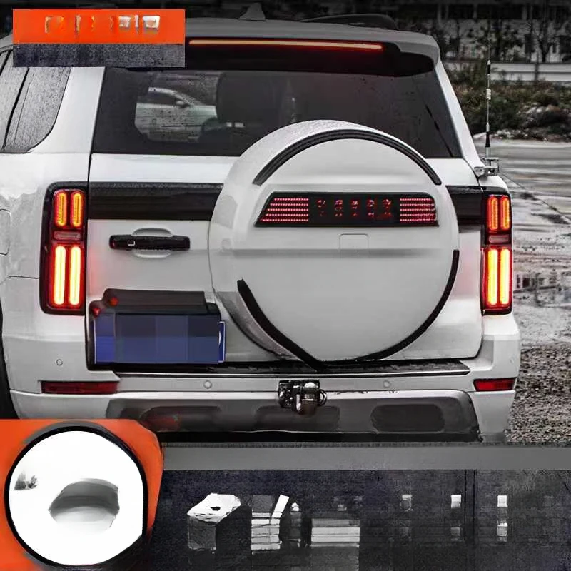 For Tank 500 Spare Tire Cover Decor - TANKhi4 Logo LED Flowing Light & Tailgate Letter Kit