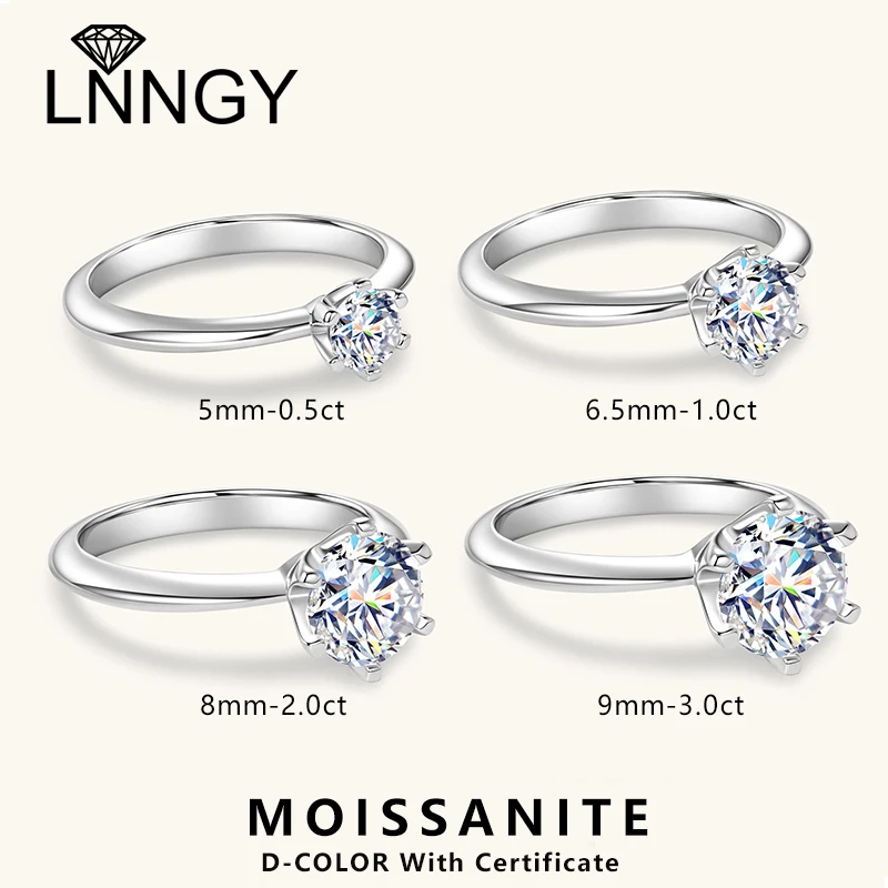

Сертифицированное Lnngy кольцо с муассанитом-пасьянсом 0,5CT-3CT, кольцо из стерлингового серебра 925 пробы, кольцо-обещание для женщин, позолоченные 14 К, ювелирные изделия на палец