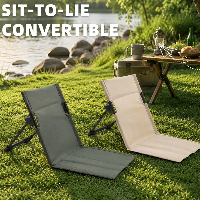 Collapsible Outdoor Seat with Storage Bag Leisure Portable Folding Lounge Chair for Camping Beach Fishing Backyard Park Hiking