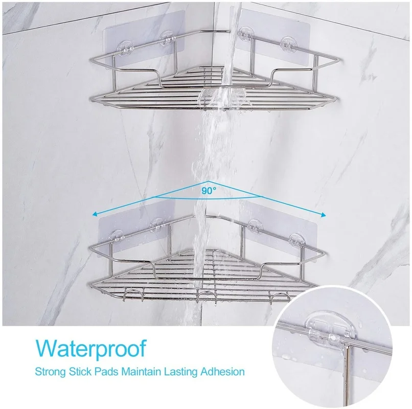 2 Pieces Of Stainless Steel Shower Room Storage Racks With Hooks Wall-Mounted Bathroom, Kitchen, Toilet