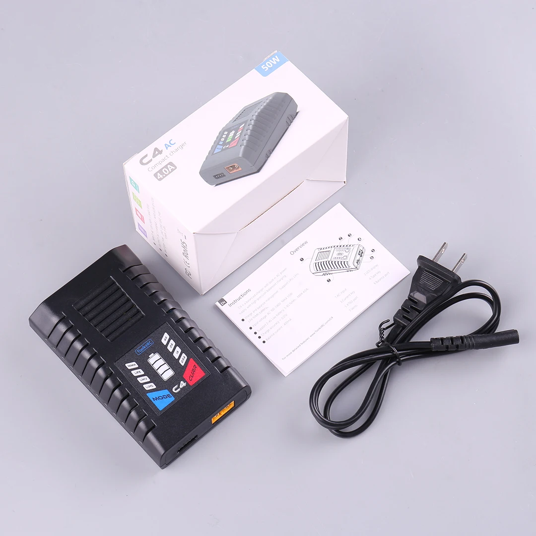 ToolkitRC C4 50W 5A AC Charger with XT60 Plug for FPV Racing Freestyle Drone LiPo/LiHV/LIFE 2-4S NIMH/NICD 5-8S Batteries