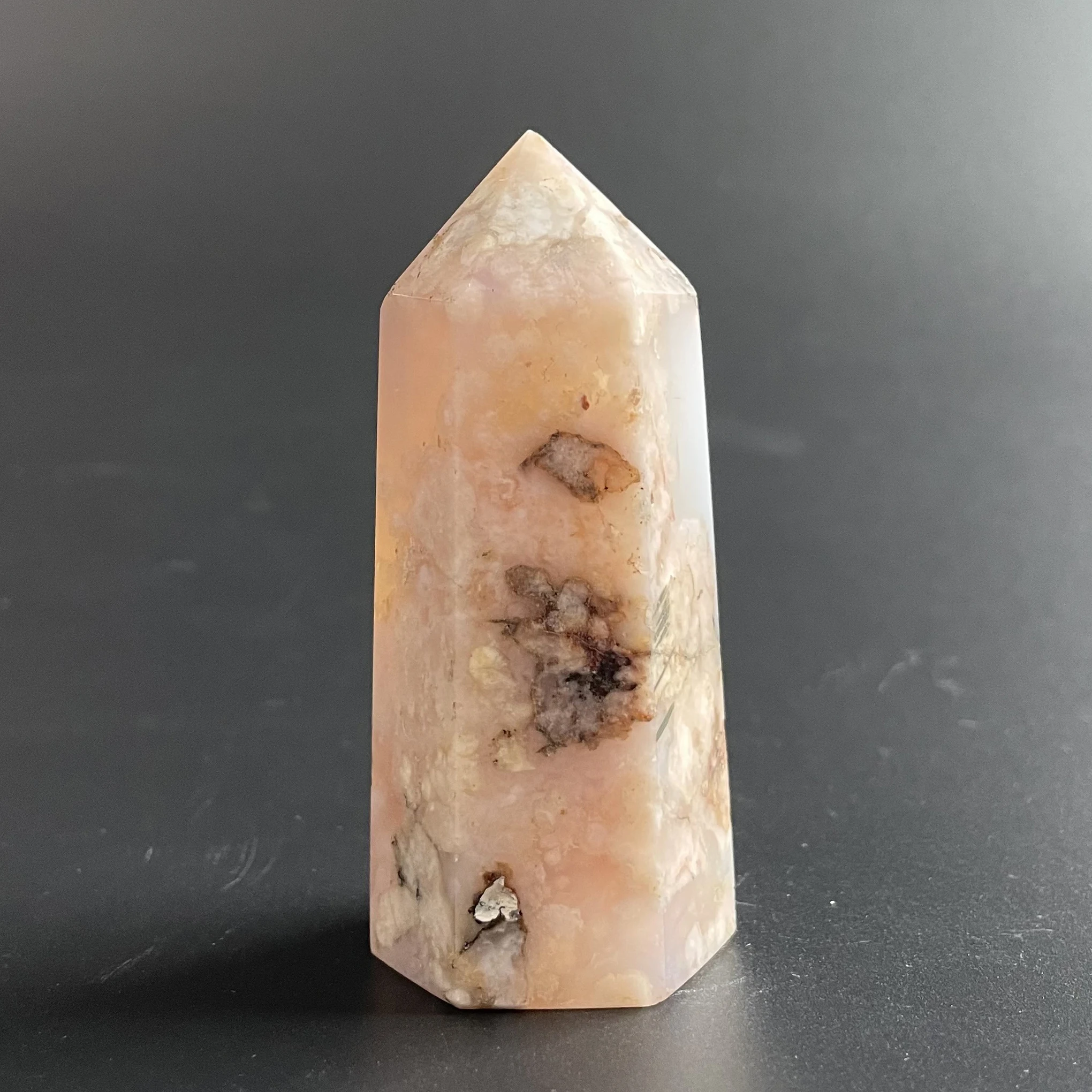 

113g Natural Stone Sakura agate Crystal Tower Polished Quartz Wand Point Reiki Healing Gift Room Decor Obelisk Z235