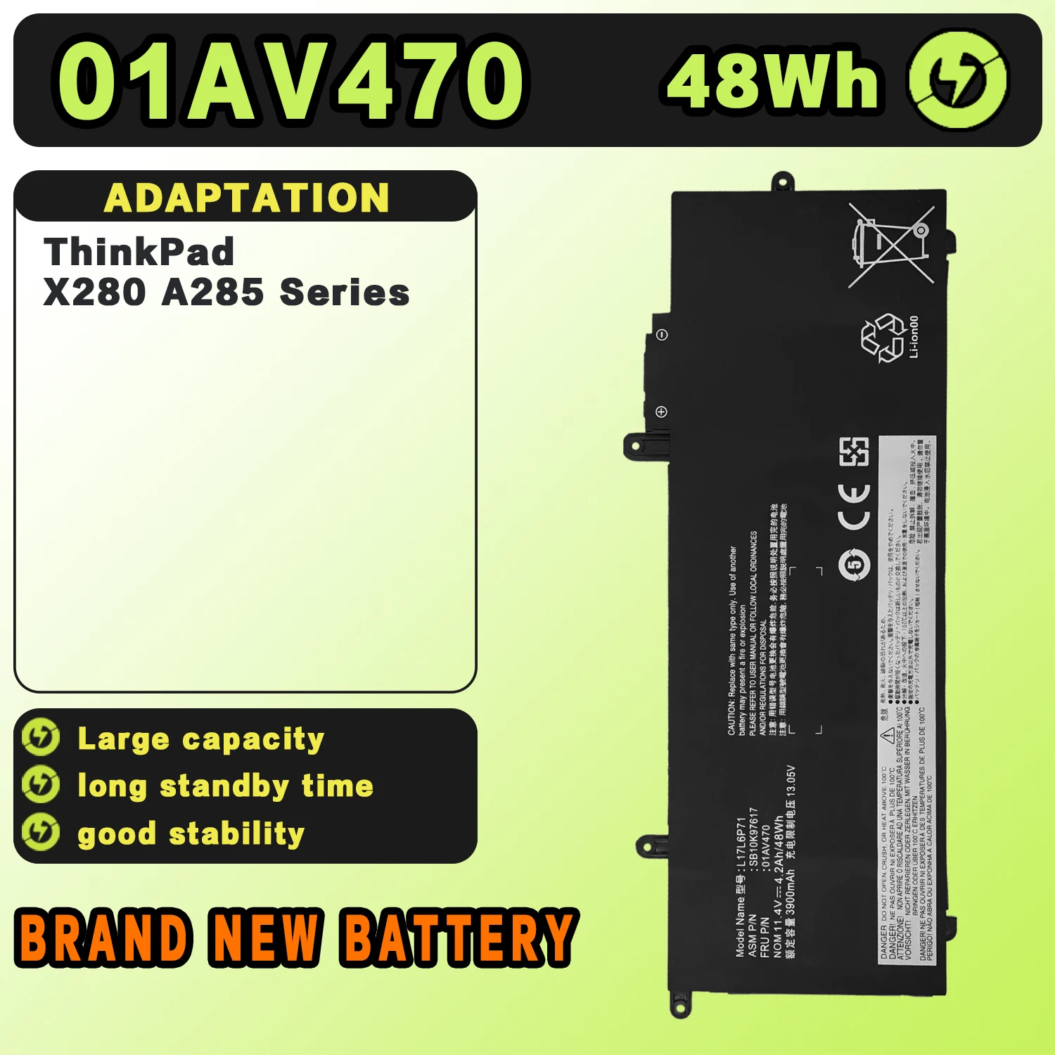 SAT 01AV470 New Laptop Batteries Replacement For LENOVO ThinkPad X280 SB10K97617 01AV471 L17L6P71 11.4V-48Wh-4210mAh