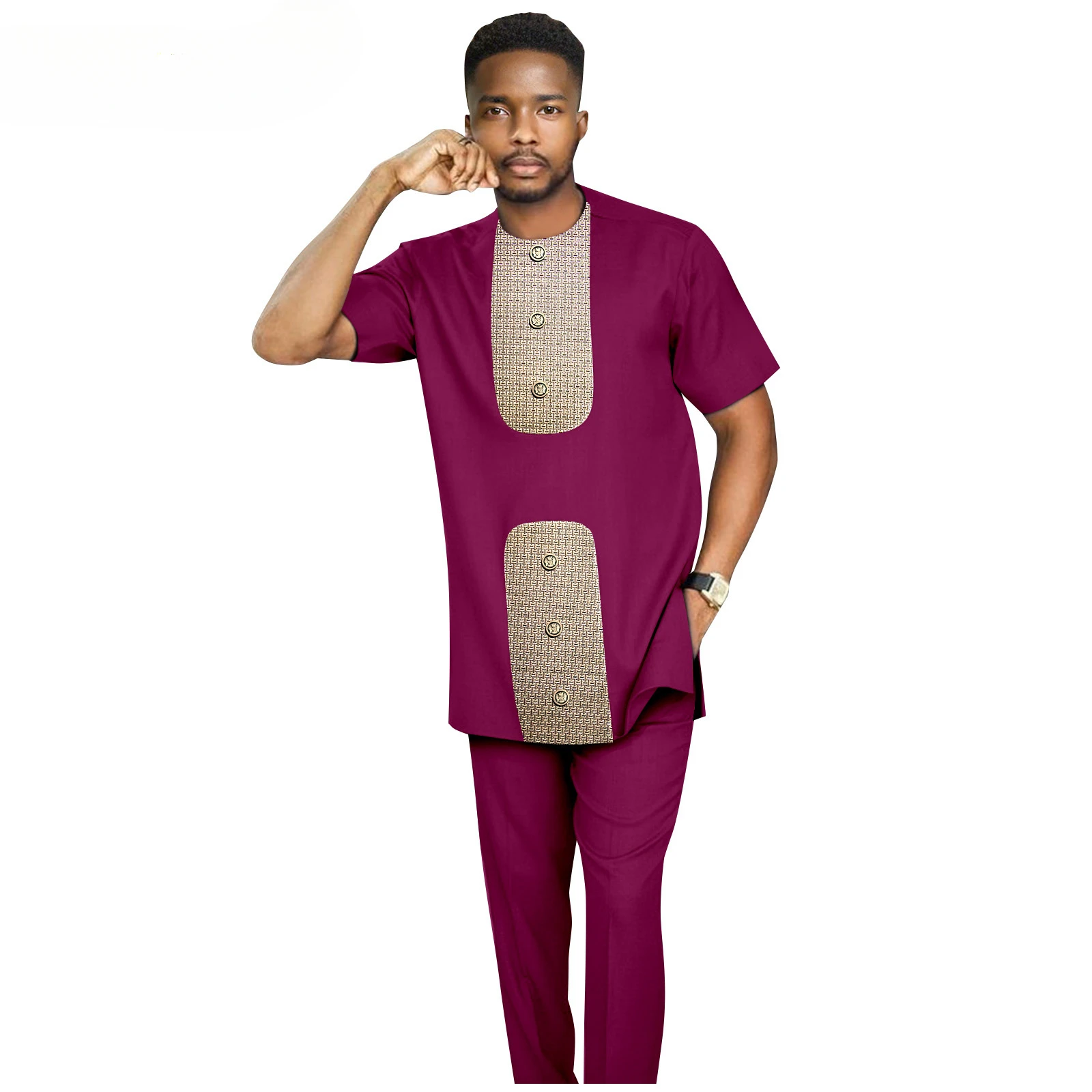 2025 New Men's Set Solid Color Casual Hot Selling African Men's Short Sleeve Casual Two-Piece Set  Clothes for Men  Mens Clothes