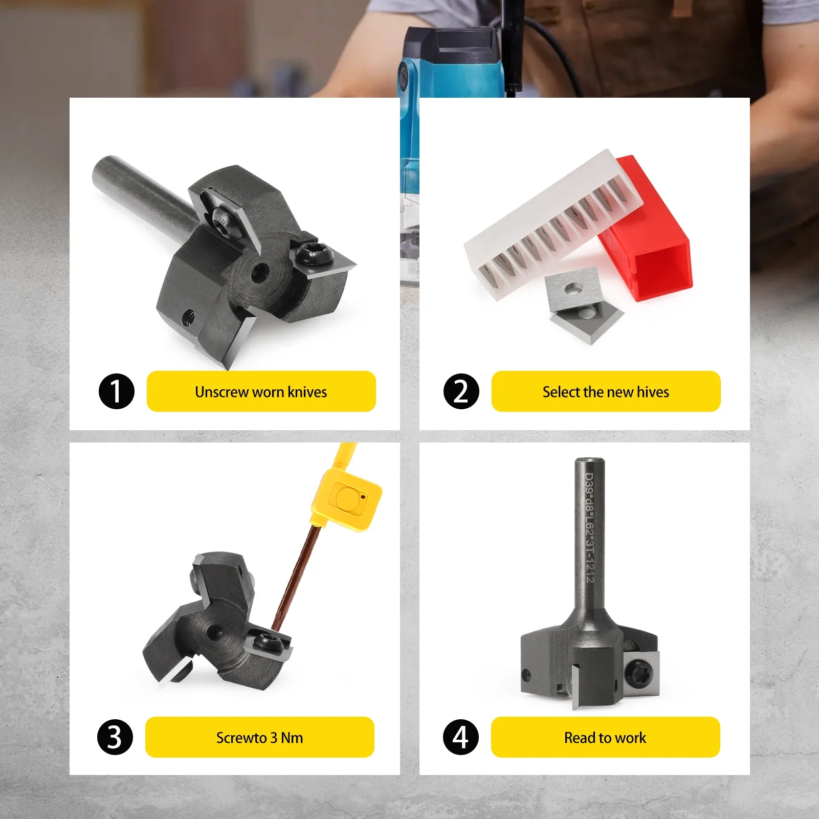 Broca cepilladora de madera de 3 flautas, 33/37/39/50,8/61mm de diámetro de corte de 8mm, 12mm, 1/2 pulgadas, broca enrutadora de superficie Spoilboard, inserto de carburo