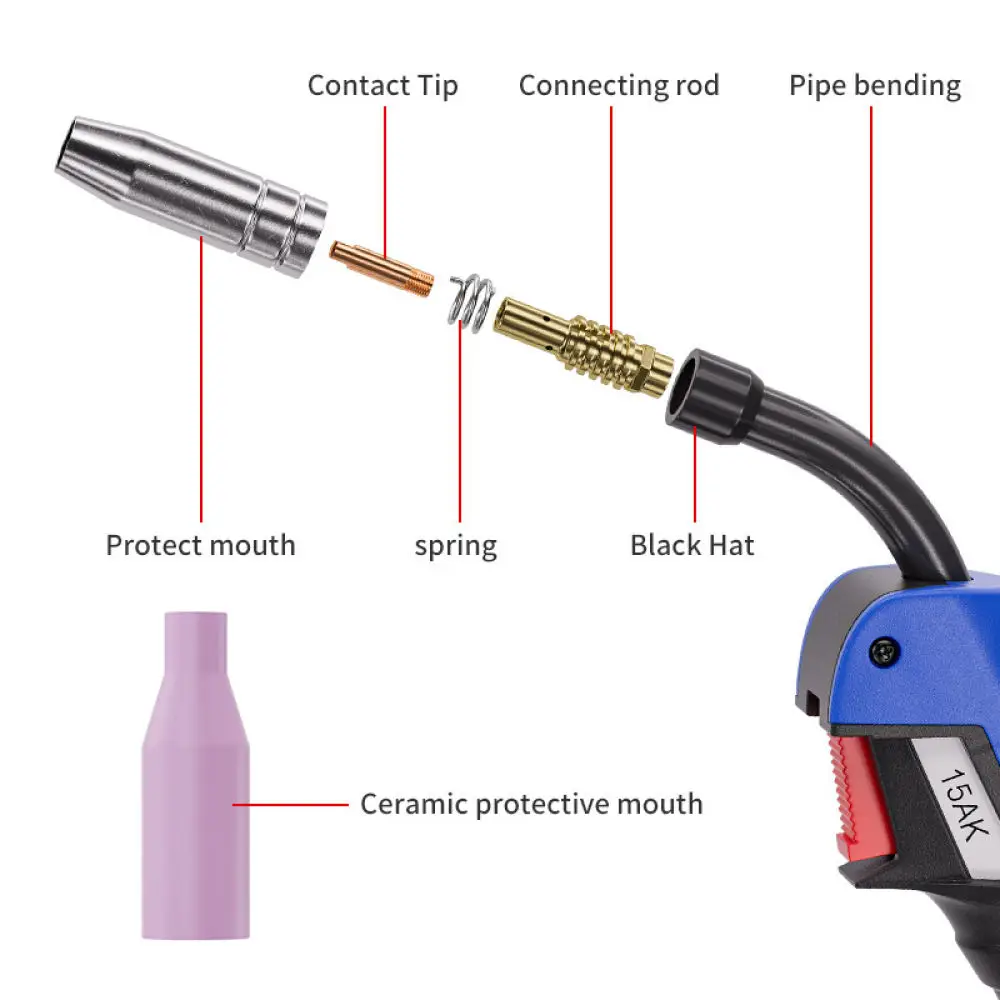 MB15AK MIG Welding Torch Consumables Set Spare Parts Kit Contact Tips Gas Nozzles Connecting Rods Industrial Supplies