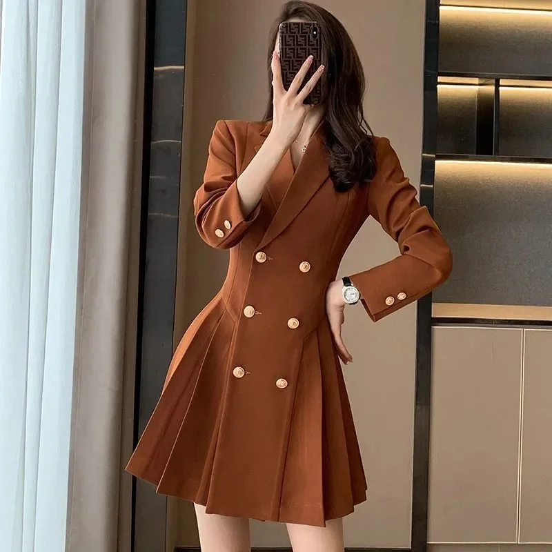 Red Suit Dress For Women Spring And Autumn 2024 New High Waist Double Breasted Temperament Goddess Commuting Professional Dress