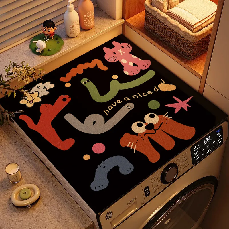 VIKAMA Ins Hand-Painted Cartoon Dog Car Washing Machine Cover Pad Anti-Slip Dirt-Resistant Drum Washing Machine Dust Pad Rug