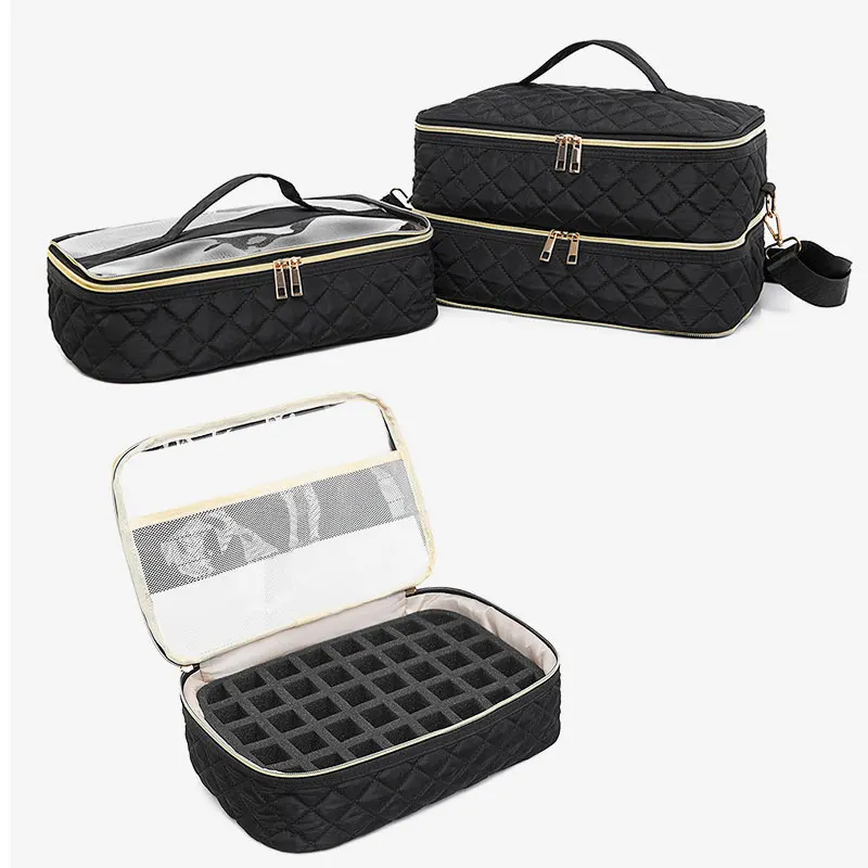Sac de rangement de vernis à ongles à 3 couches, sac d'huile essentielle, grand sac à bandoulière Portable, outil de soins des ongles cosmétiques, Kit de soins des ongles, boîte de rangement
