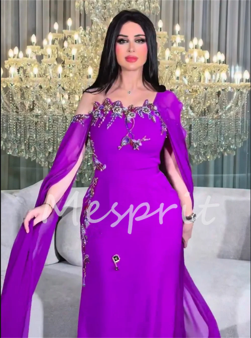 Customized Simple Jersey Pleat Sequined Pattern Mermaid Off-the-shoulder Long Bespoke Occasion Dresses Formal