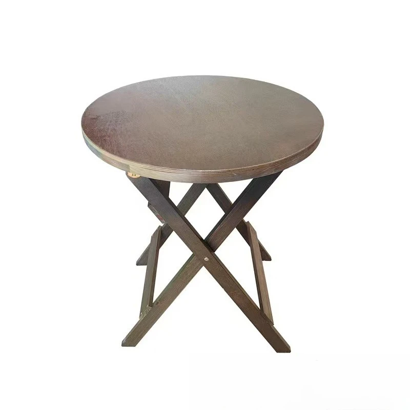 

Retro small apartment balcony living room round dining table foldable solid wood coffee shop homestay square