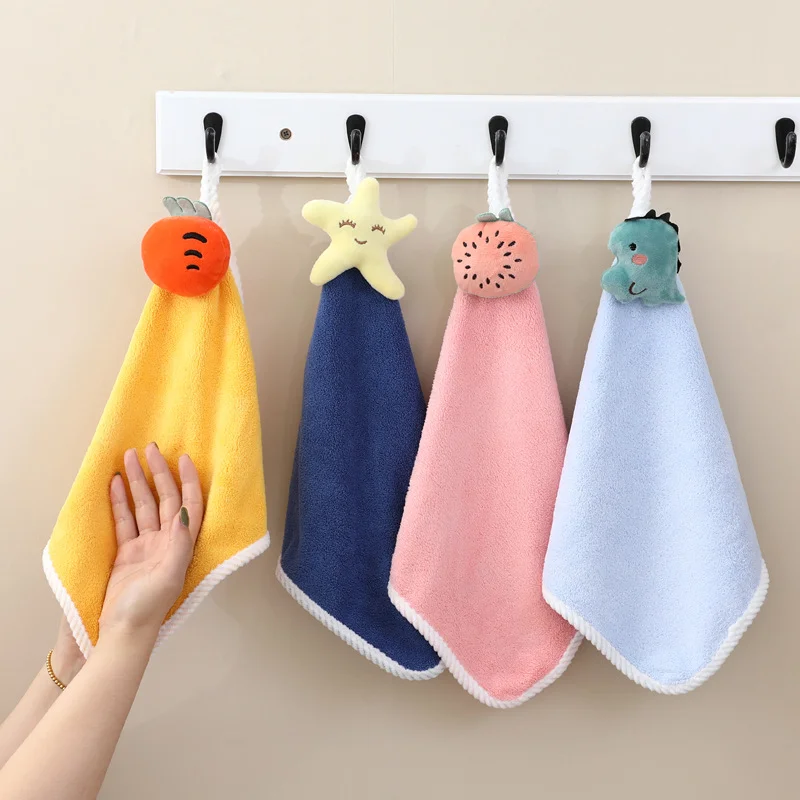 1/4Pcs Cute Blue Dinosaur Hanging Type Super Absorbent Coral Towel Cute Cartoon Design For Home Use Baby Hand Cleanning Wipe