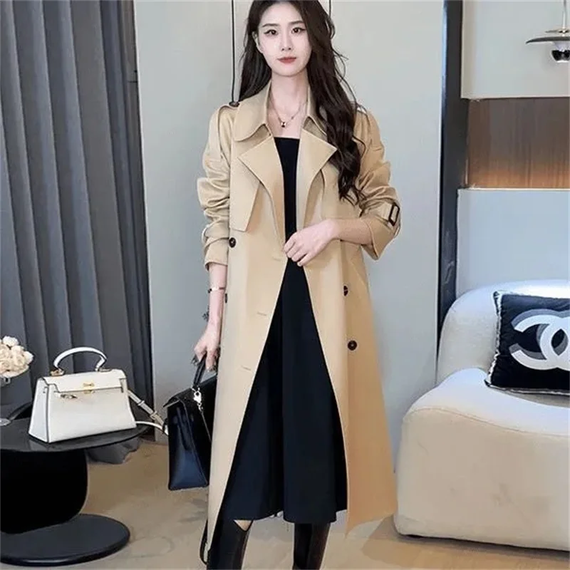 

New Autumn Winter Khaki Minimalist Women's Trench Coat Sashes Windbreaker Loose Flare Sleeve Double Breasted Trench