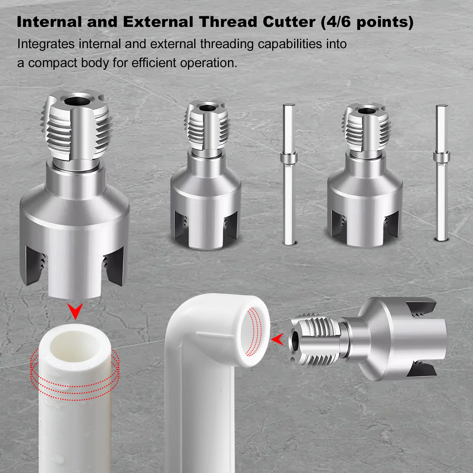 Integrated Internal & External Pipe Threading Tool 1/2in 3/4in 1in Dual-Function PVC Pipe Threader Kit for Electric Drill