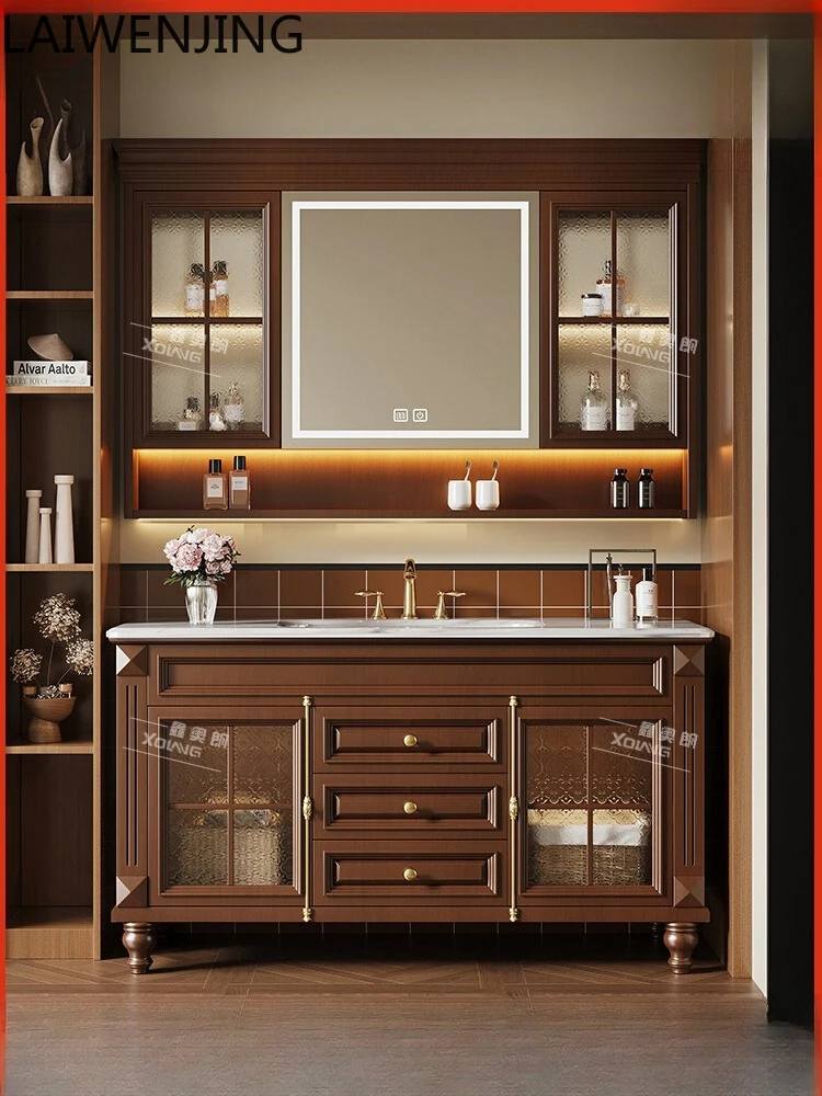 

MJY French antique oak bathroom cabinet combination retro washbasin