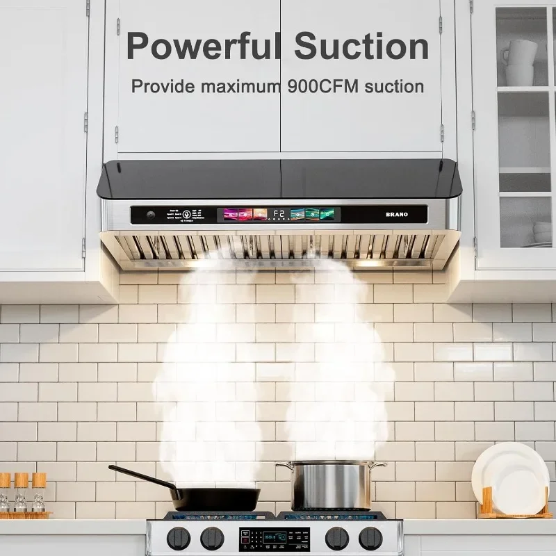 Under Cabinet Range Hood 30 Inch with Voice/Gesture/Touch Control, with 4-Speed Exhaust Fan, Memory Mode, Adjustable Lights