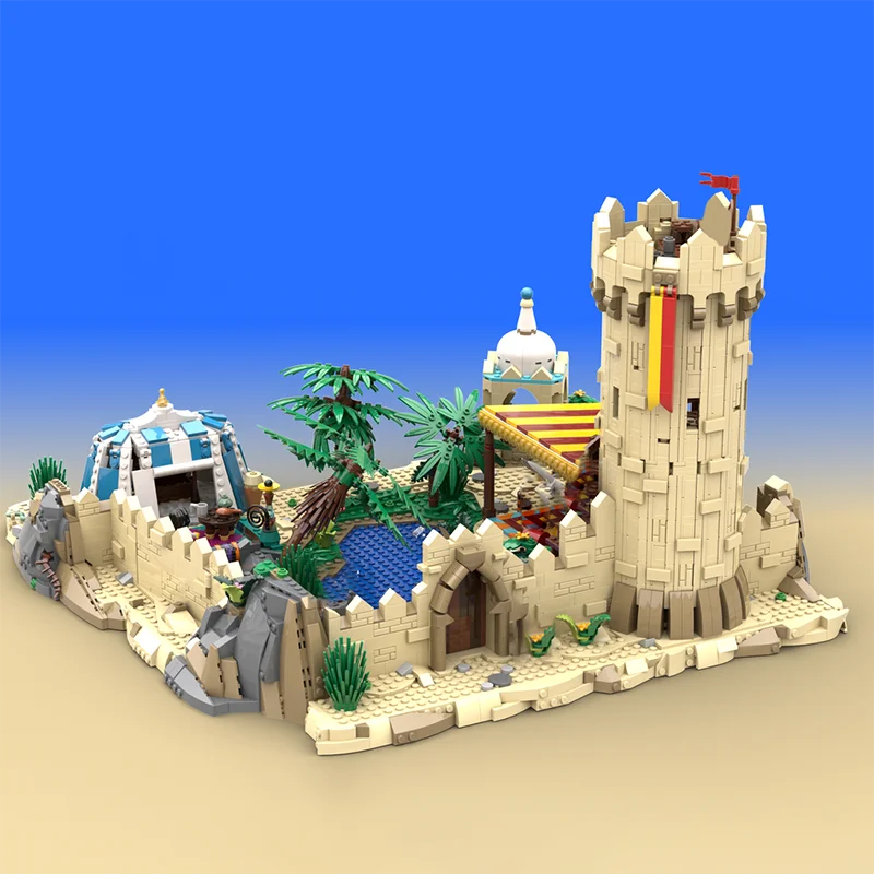 NEW 3142pcs MOC Medieval Street View Oasis trading post fort Model DIY creative ideas Christmas block Toy Assembly Puzzle Gift