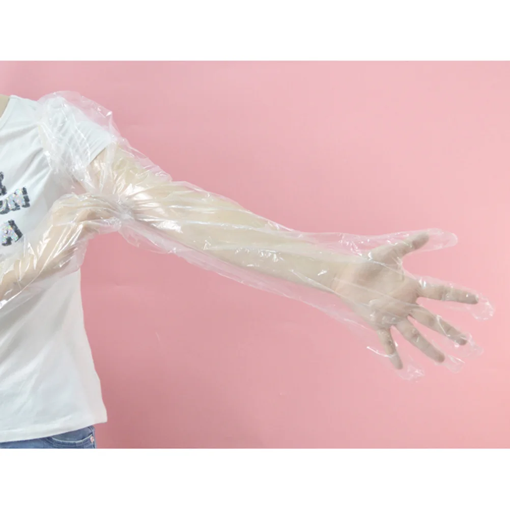 

10 Pairs Disposable Waterproof Long Arm PE Gloves Extended Protection Cover Oil Proof Puncture Resistant Acid Alkali Guard