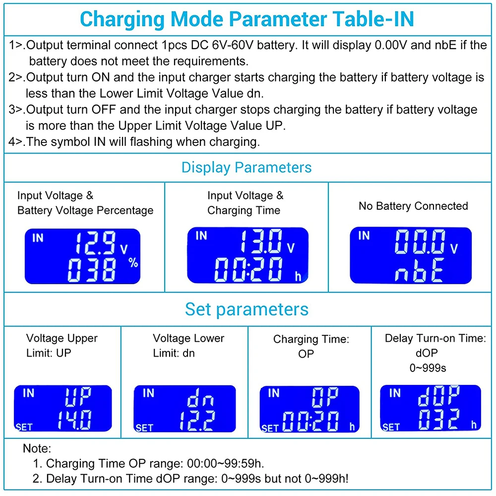 Low Voltage Cut Off Switch Controller DC 6-60V Battery Over-Discharge Undervoltage Protection LCD Display 0-999s Delay Switch