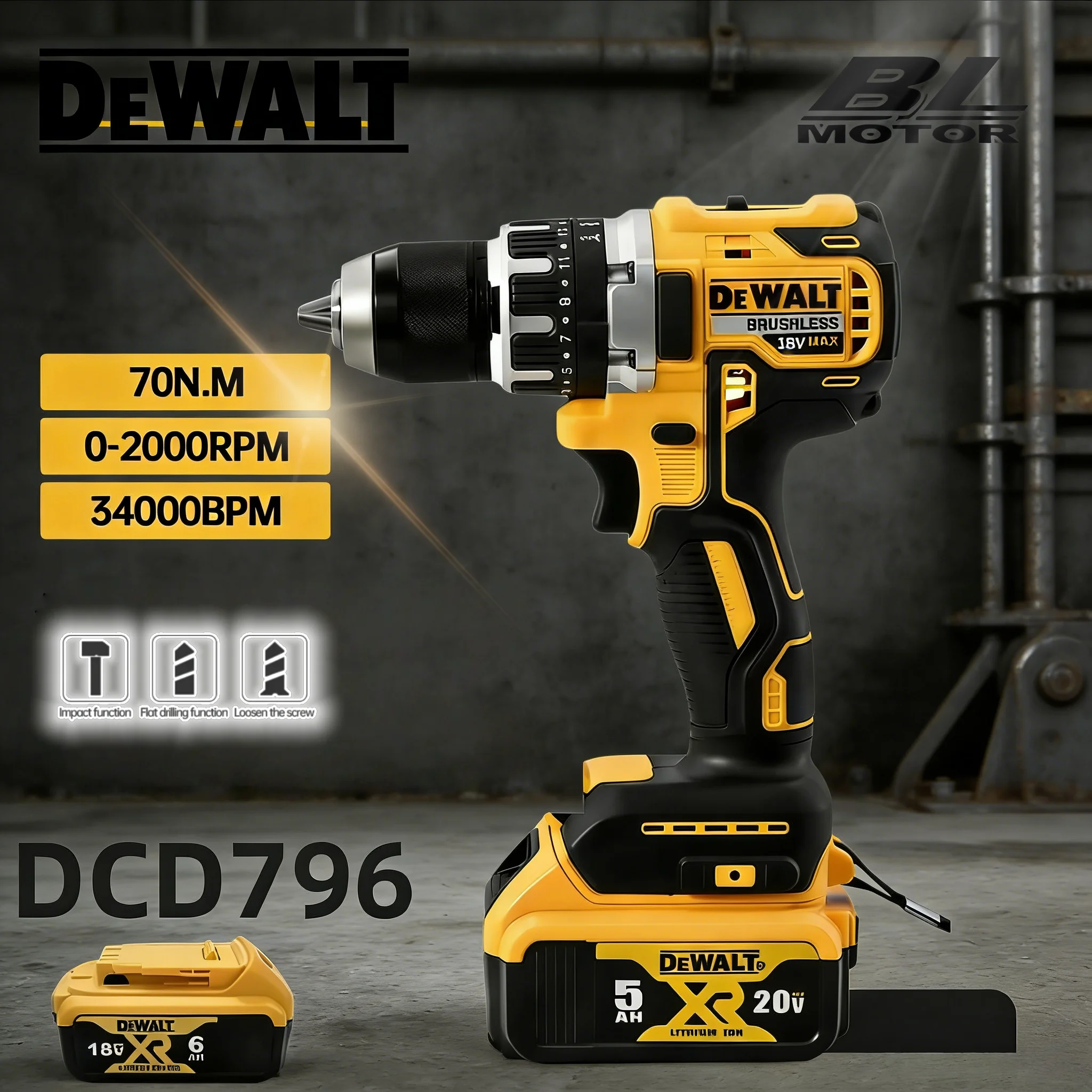 

Аккумуляторная бесщеточная ударная дрель-шуруповерт DEWALT DCD796 20V, компактная, перезаряжаемая, портативная, электроинструмент