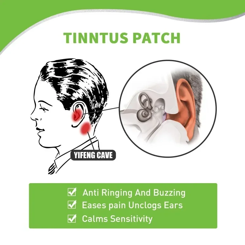 Parche de Tinnitus Herbal para el cuidado de la salud del oído, previene la pérdida auditiva para los síntomas del Tinnitus, alivio del dolor de oído, 12 unids/lote por bolsa