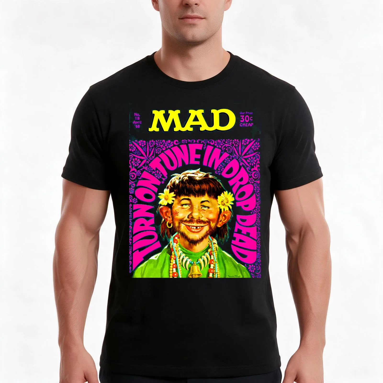 MAD MAGAZINE HIPPIE COVER ART! T-Shirt, Summer Casual Cotton Tee, Oversized Streetwear Tops, Vintage Graphic Print, 100% Cotton