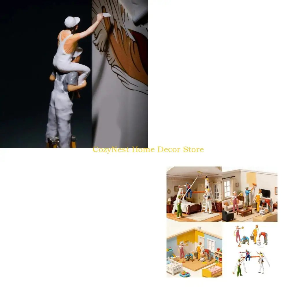 92MF Construction Worker Set Adds Charm To Dioramas And Shelf Displays Resin Handmade Workmen Figurines For Craft Projects
