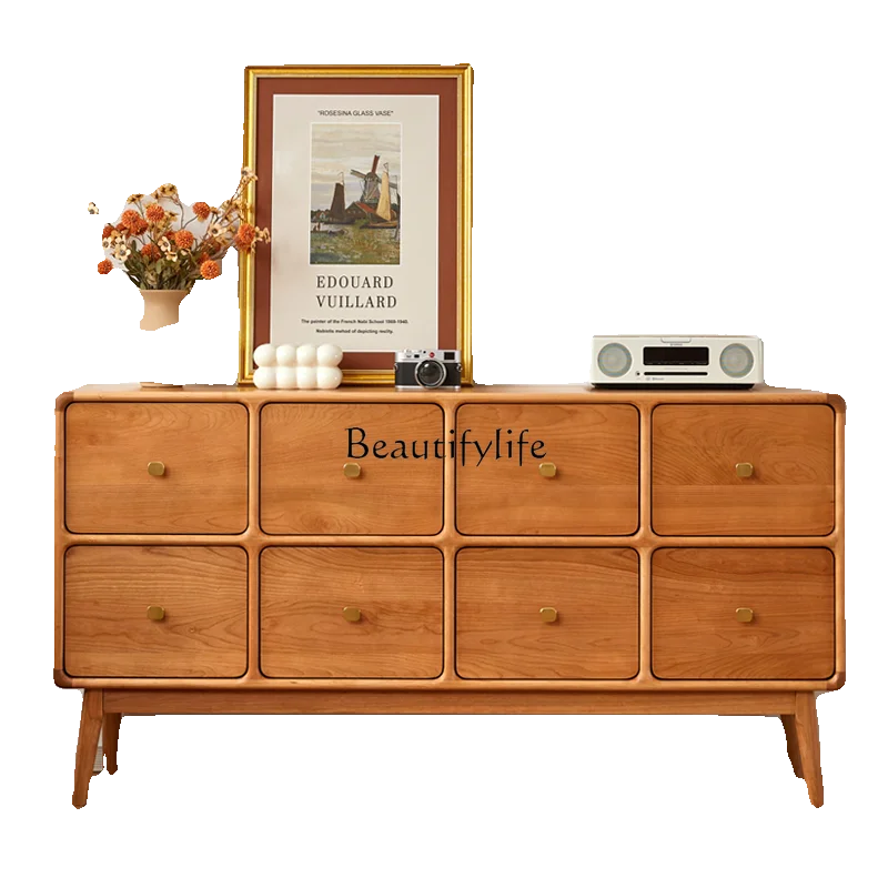 

Nordic cherry wood solid wood chest cabinet living room storage cabinet