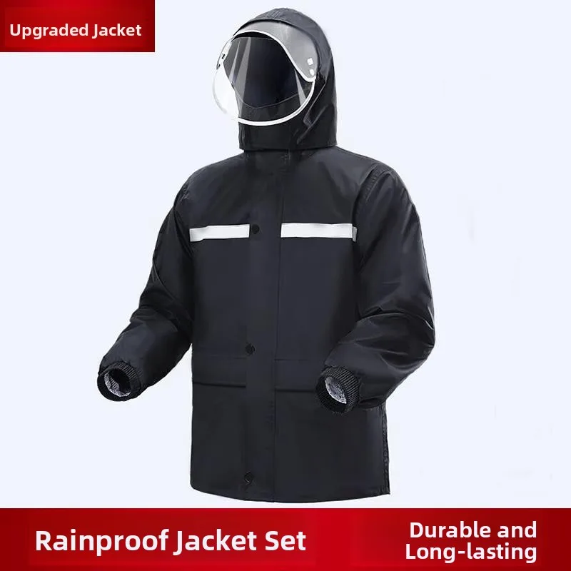 

Men's Two-Piece Raincoat Long Version Half Body Thickened Double Layer Waterproof Outerwear for Heavy Rain Riding Rocking