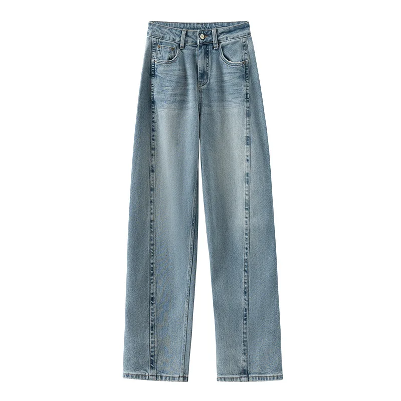 جينز مستقيم ضيق للربيع والخريف للنساء، سروال متعدد الاستخدامات، خصر عالي، سروال طويل فضفاض واسع الساق، سروال Scimitar