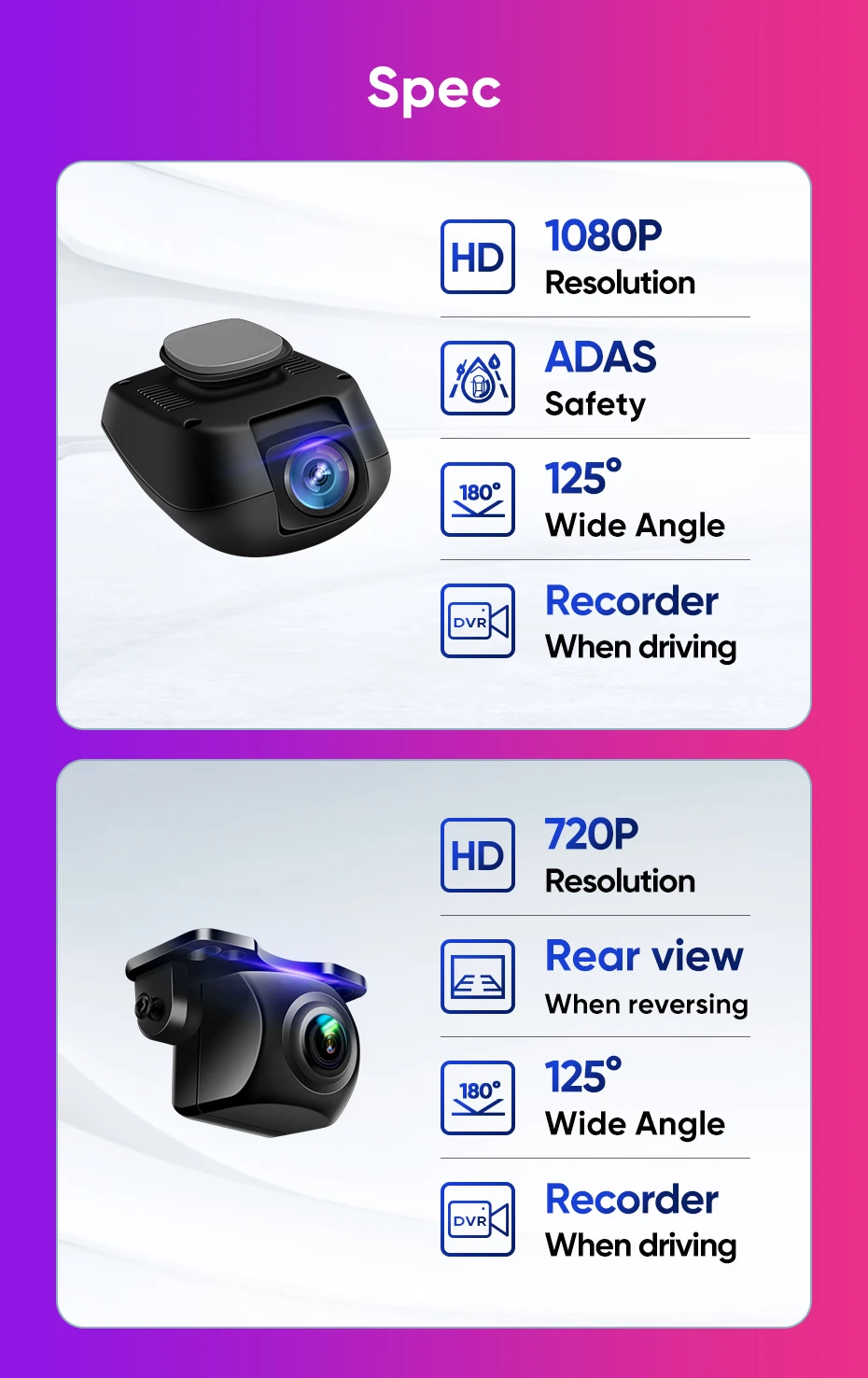 Ainavi Auto-Multimedia-Kamera 360-Grad-Kameras Rückfahrkamera Weitwinkel-Rückfahrkamera HD Dashcam AHD 1080P 720P DVR Fahrtenschreiber ADAS – Detail 16