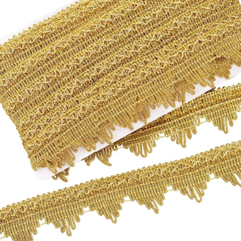 14,22 Yards Gold Metallic Braid Lace Trim 1-5/8 Zoll breit, dekorierte Fransenborte, gewellte Spitzenborte für DIY-Projekte