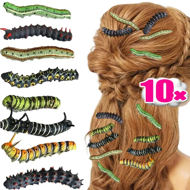 

1/10Pcs Spooky Caterpillars Hair Clips for Women Men Scary Hairpins Halloween Spooky 3D Crawl Insect Hairpins Prank Headwear