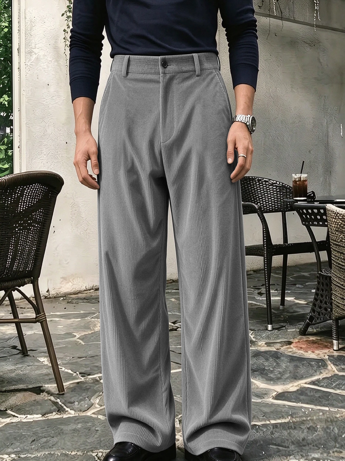 Straight Wide-Leg Casual Suit Pants, Quiet Luxury Casual Style, Button Waist Design, Loose Draping Fit, 3D Cut Slant Pockets Pre