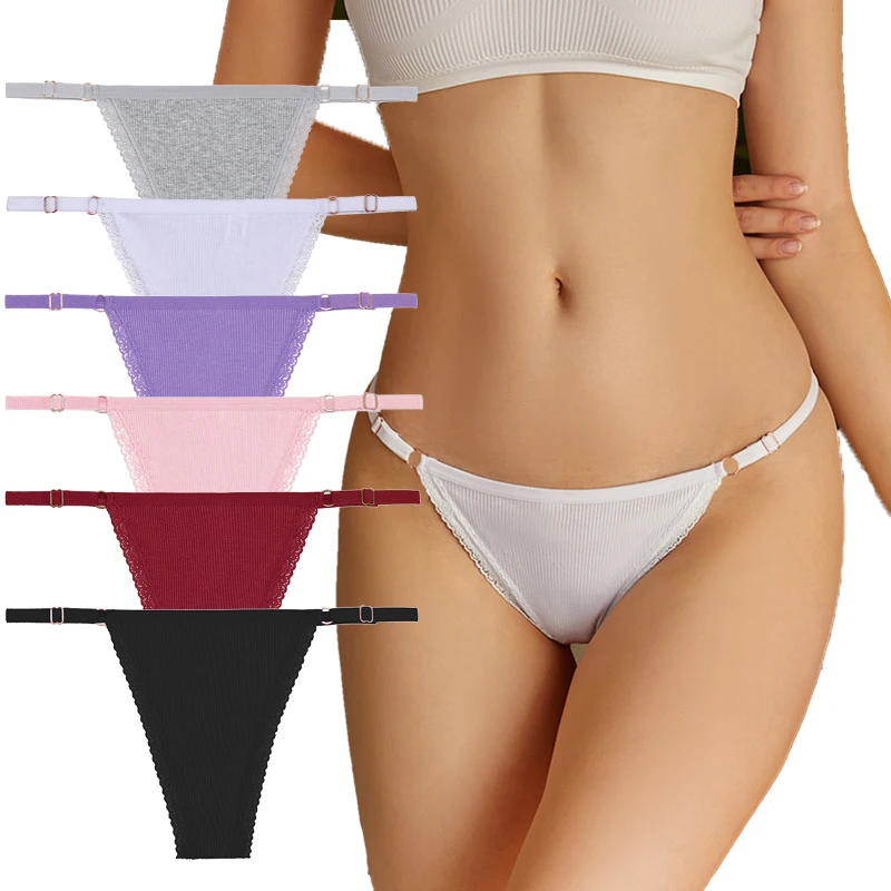 5PCS/Set Lace Panties Women's Thong Sexy Cotton Thong For Women Adjustable Waist Soft Underwear Women Lingerie Intimates S-XL