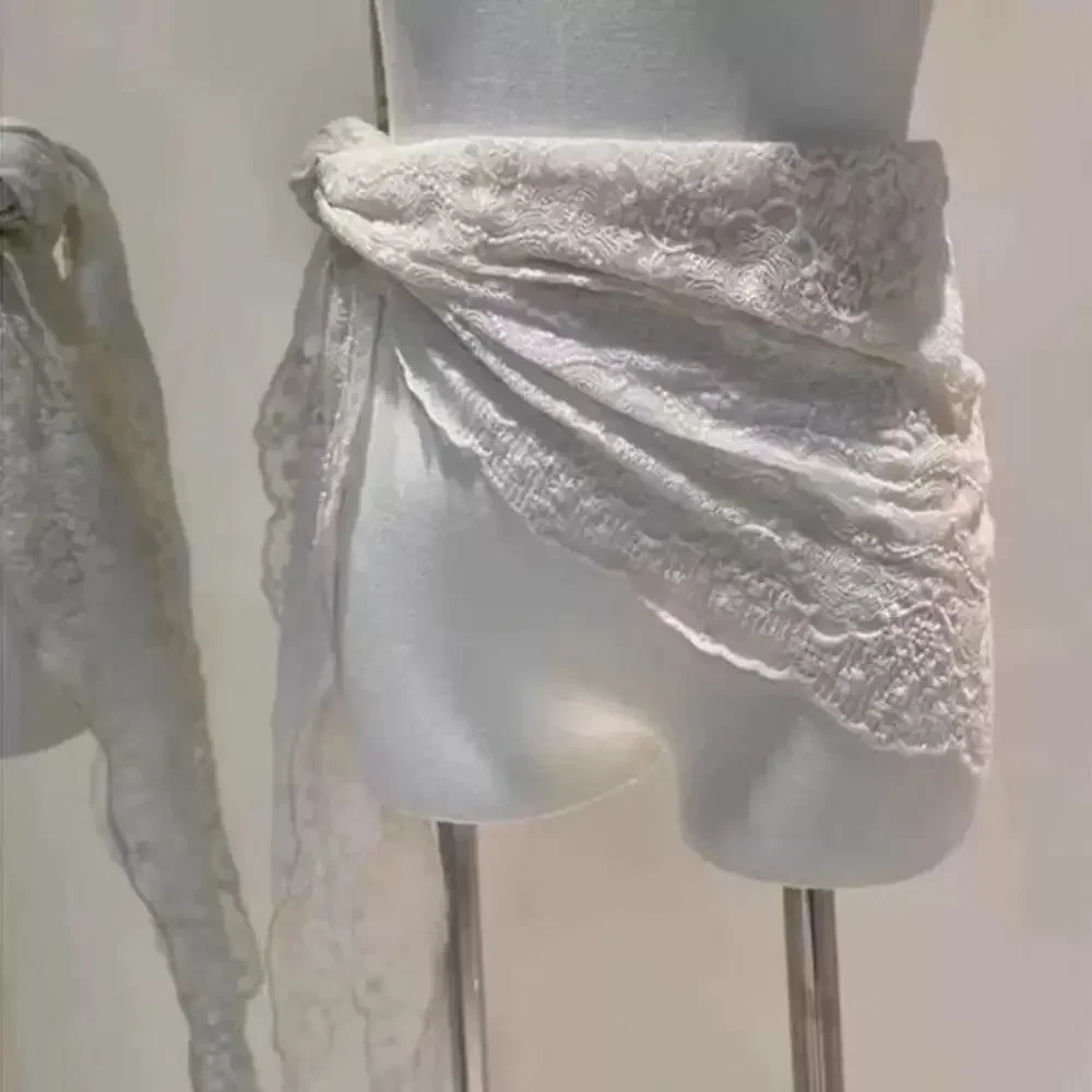 

Trendy Lace Trim Fart Curtain Pretty Slim Fit Mini Skirt Y2K Clothing Accessories Apron Wrap Skirt for Women