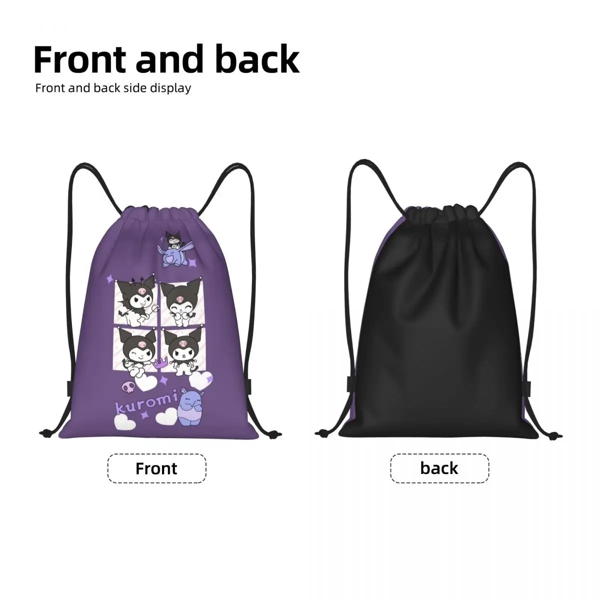 Mochila personalizada Kuromi Cartoon Anime Manga com cordão Bolsa de ginástica esportiva para homens e mulheres Mochila de treinamento