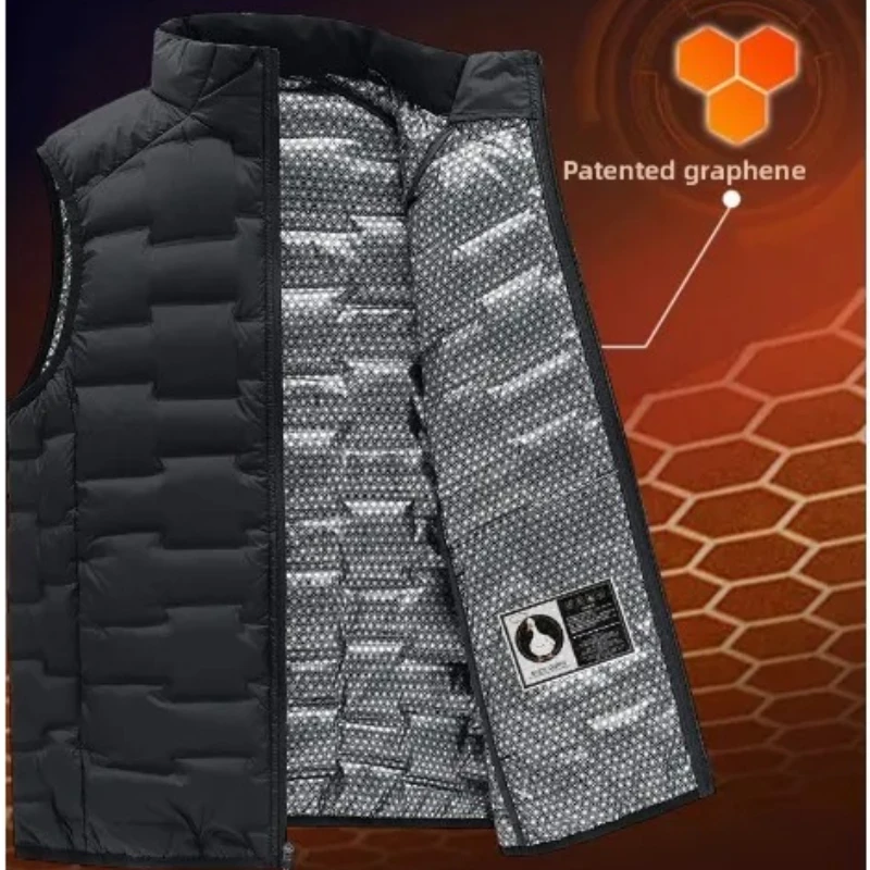 Winter White Down Vests Men Graphene Self-heating Windproof Pleated Vest Man Stand Collar Casual Warm Warm Down Waistcoat
