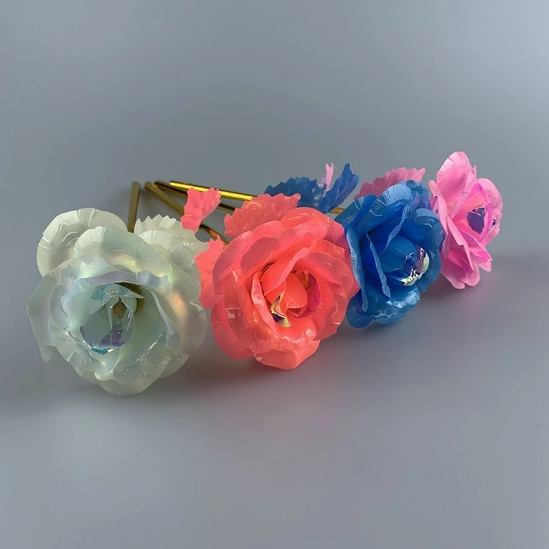 محاكاة زهرة الورد مع أضواء الفلورسنت ، ورود مطلية بالرقائق ، زهرة اصطناعية ، ديكور حفل زفاف ، هدية عيد الحب #3