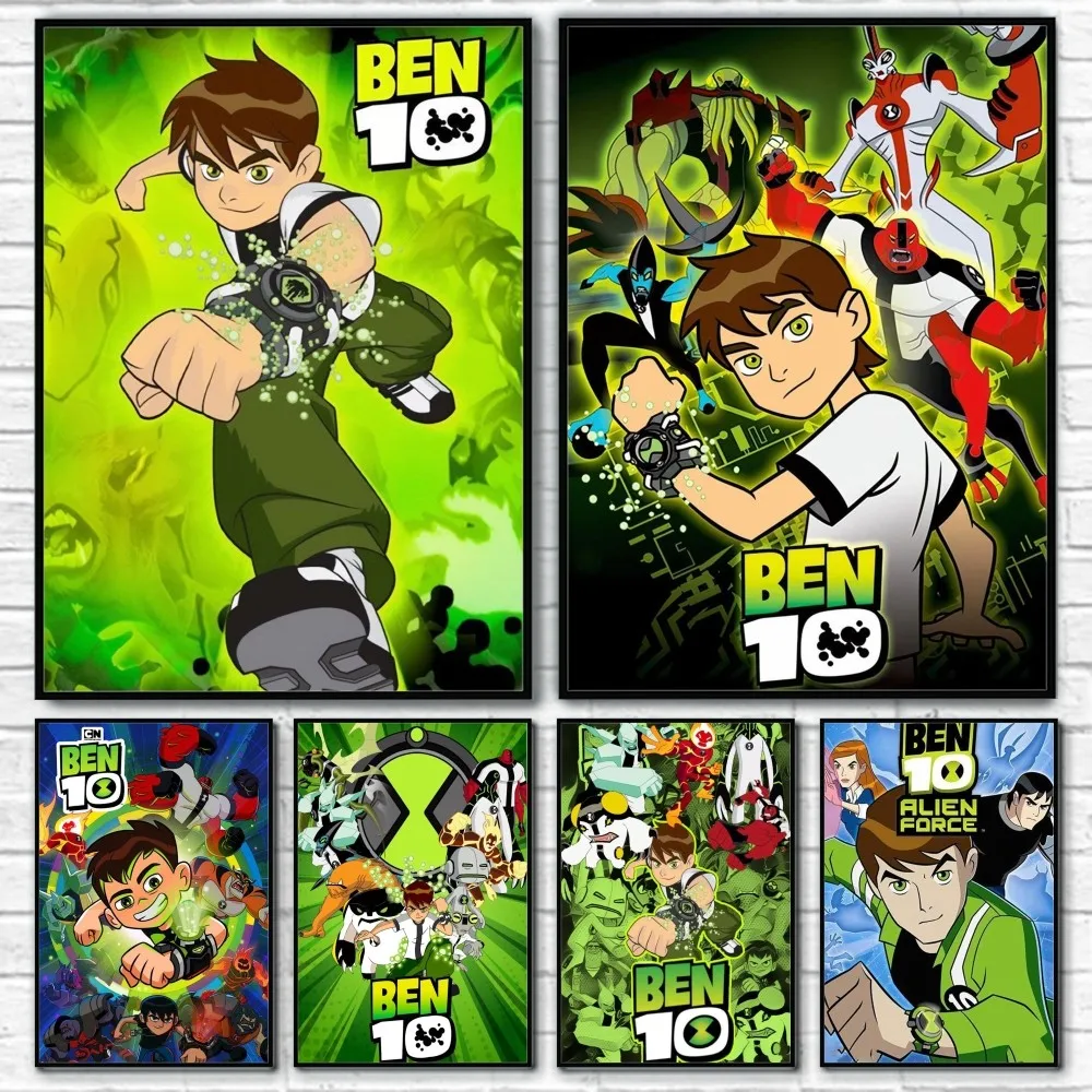 American Cartoon Ben 10-Poster, klebriger Wandkunstdruck, wasserdicht, für Zuhause, Wohnzimmer, Schlafzimmer, Bar, ästhetisches Dekor