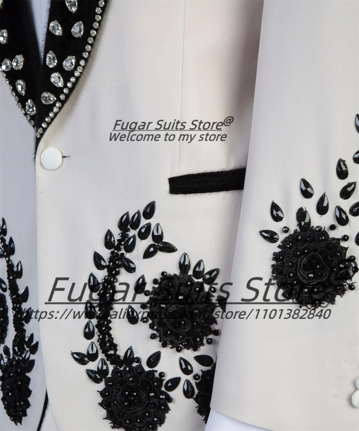 Luxuly High-end Prom Men Suits Shiny Beads Male Blazers Shawl Lapel Groom Wedding Tuxedos 2 Pieces Sets Handsome Ropa Hombre