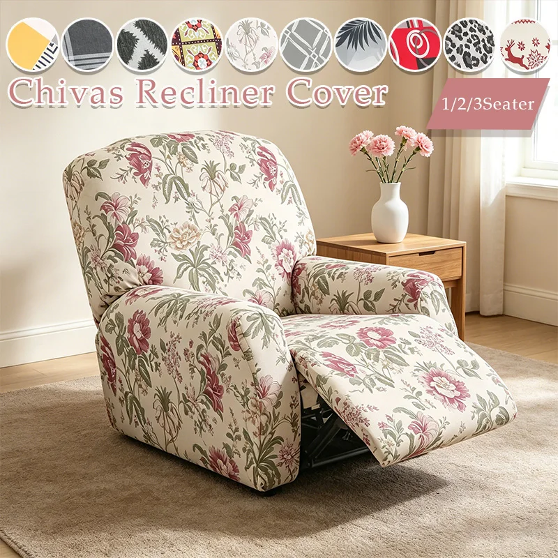 Elatic Full Wrap Printed Chivas Recliner Sofa Cover Stretch Armchair Slipcovers All Season Decor For Living Room Functional Sofa
