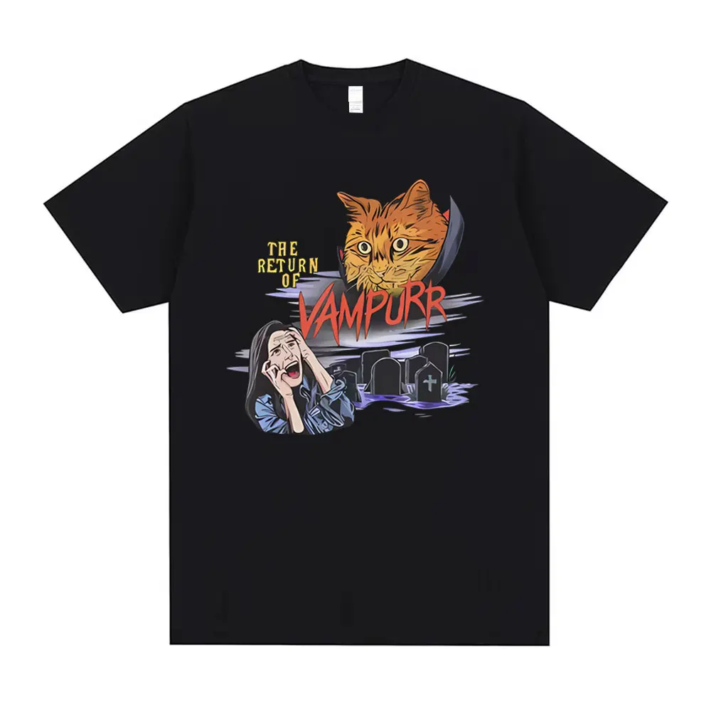 

The Return of Vampurr Cat Graphic Tshirt Male Vintage Horror Halloween Funny T-shirts Men Women Cotton Casual Oversized T Shirts