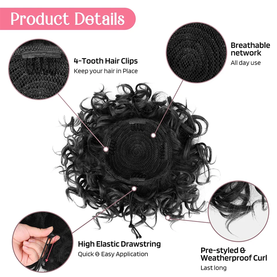 Moño desordenado Afro Puff con cordón, onda suelta, extensiones de cola de caballo corta rizadas grandes, moño sintético para mujer, uso diario