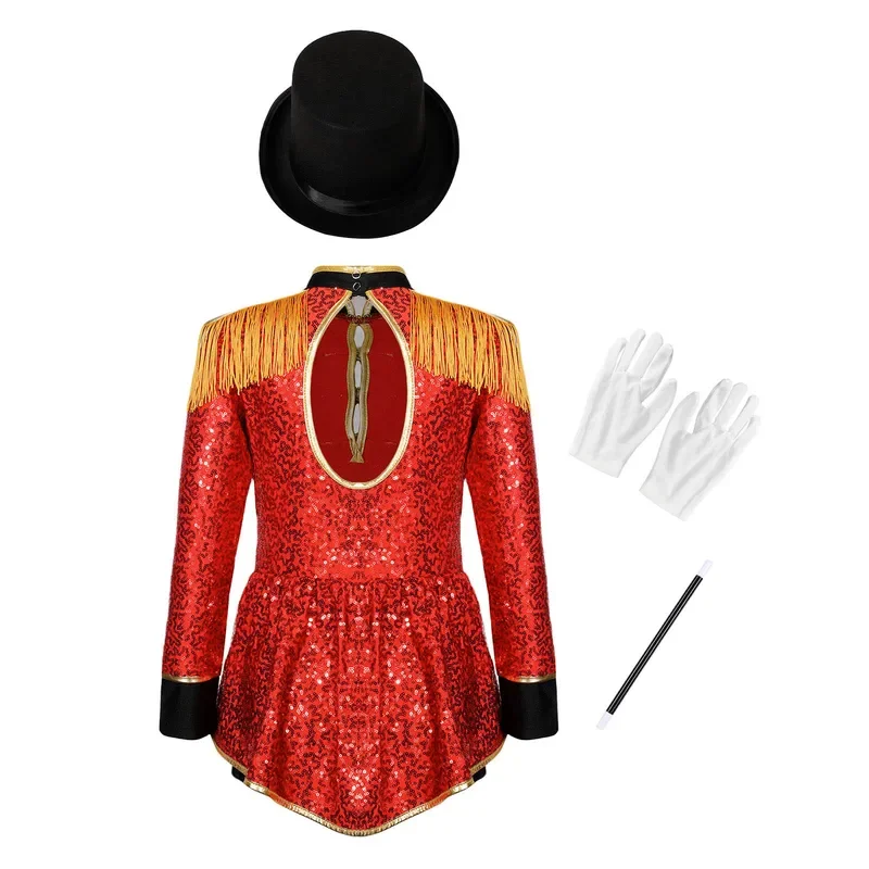 MN1 dzieci dziewczyny cyrk Ringmaster kostium Halloween błyszczące cekiny magik Cosplay przebranie perkusista Majorette sukienka Set9 * Jy